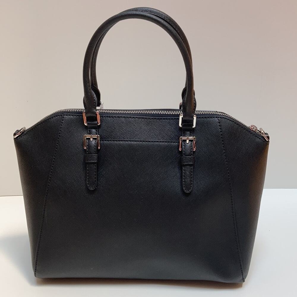 🖤 NWT Authentic Michael Kors Saffiano Leather Lg Satchel Bag - BLACK - Picture 5 of 11